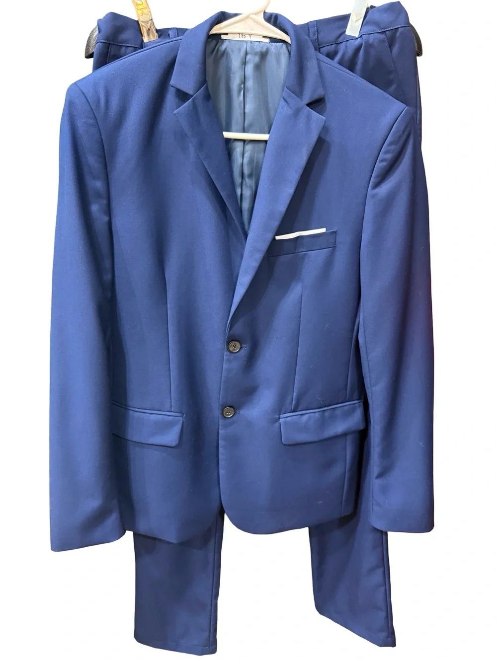 Youth Boys Size 16 Navy Blue 2-Piece Suit Blazer Pants Adjustable Waist